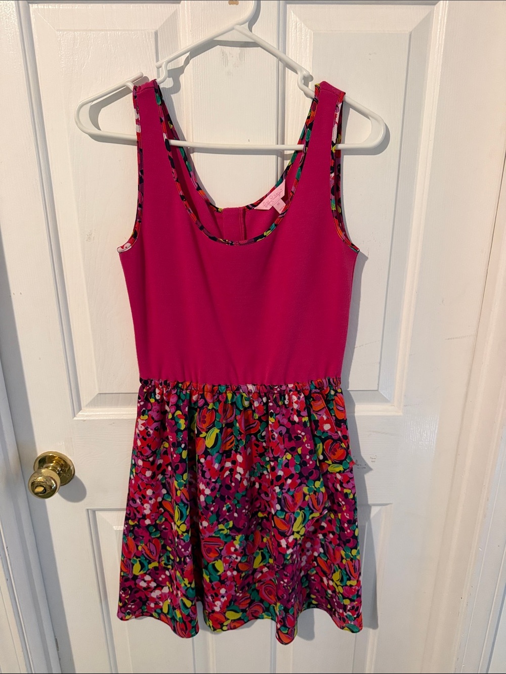 Lilly Pulitzer Hot Pink Tank Dress with Multicolor Floral Skirt